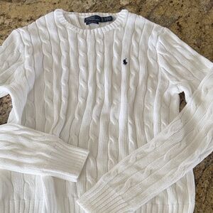 Ralph Lauren White Cable Knit Crewneck Sweater runs small !